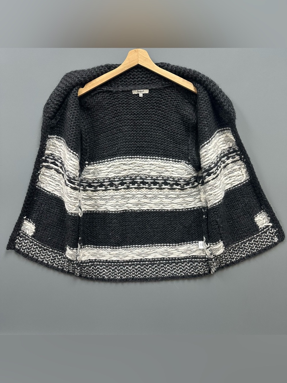 Madewell Open Front Sweater Vest Wool Blend Fair Isle Gray Black Alpaca Size L - Picture 3 of 14